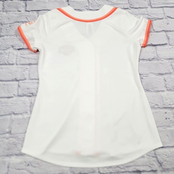 Harley Davidson Baseball T-Shirt Tee Stripe White Orange Dallas sz Medium Button - Picture 9 of 10